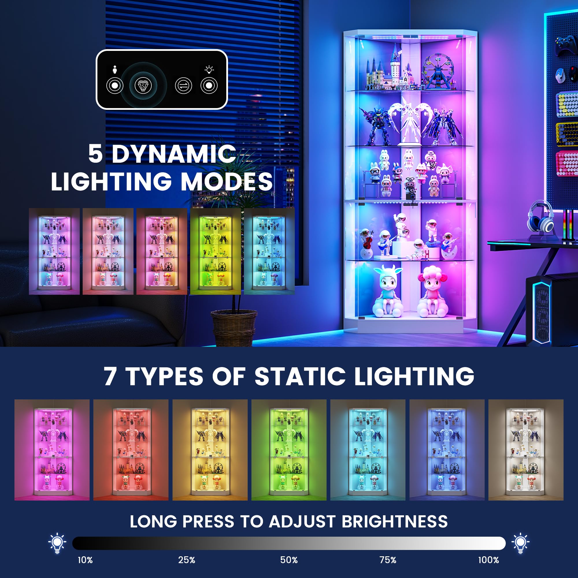 5-Tiers Corner Display Cabinet with RGB Lights for Collectibles,Living Room