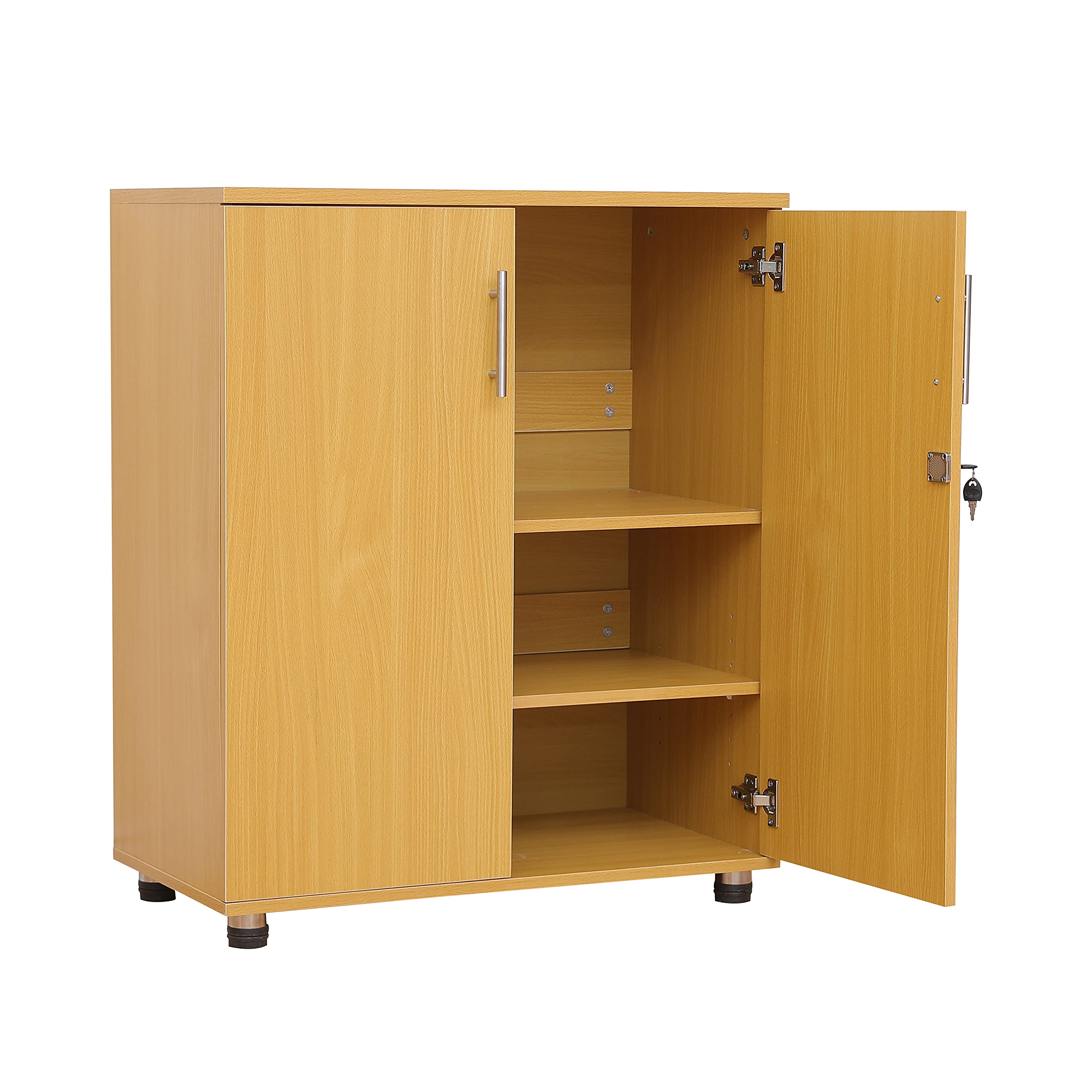 MMT Furniture Designs Ltd Storage Cupboard, 2 Door Engineered Wood, 2 Shelves. Beech, 75cm x 38cm x 90cm