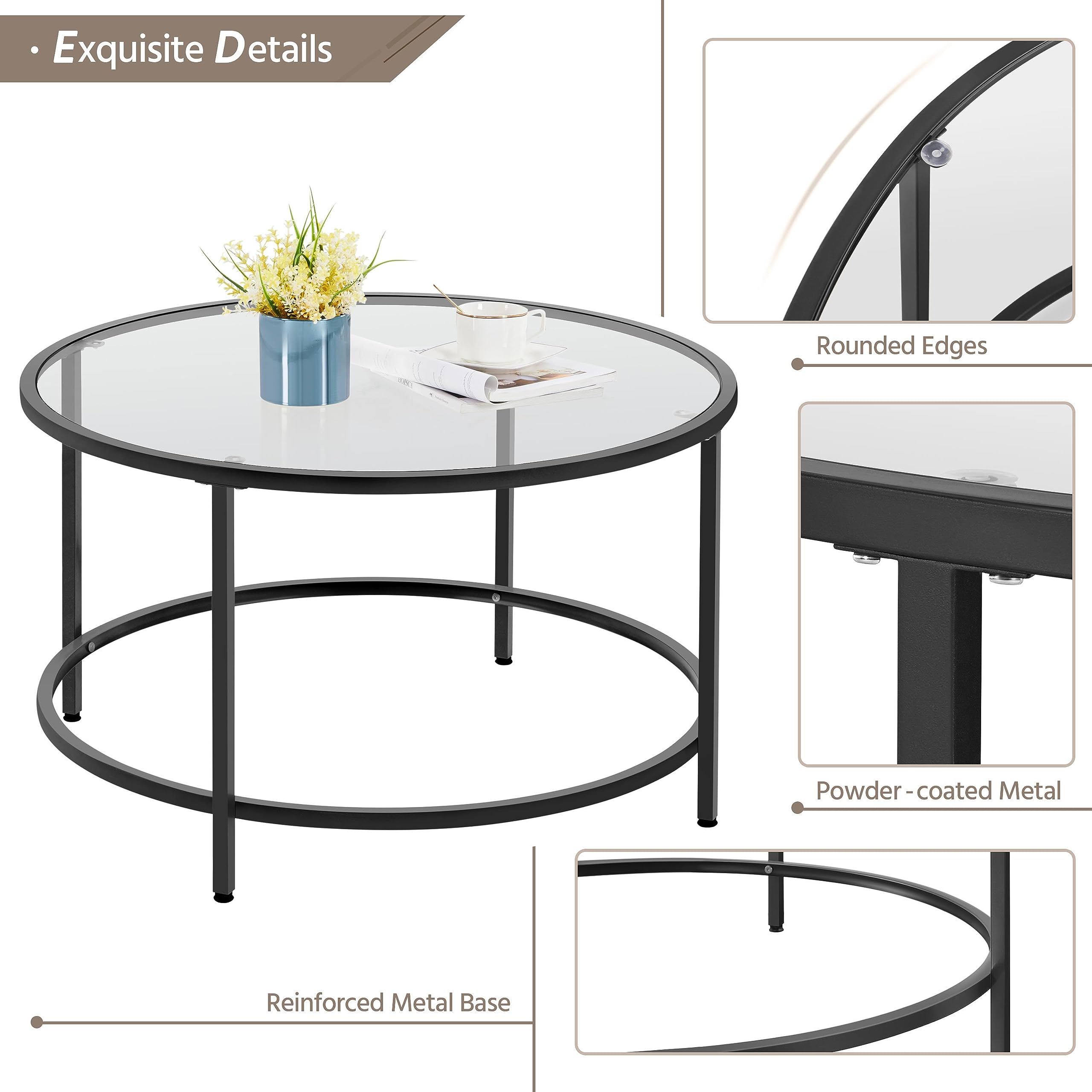 Yaheetech Round Coffee Table Black