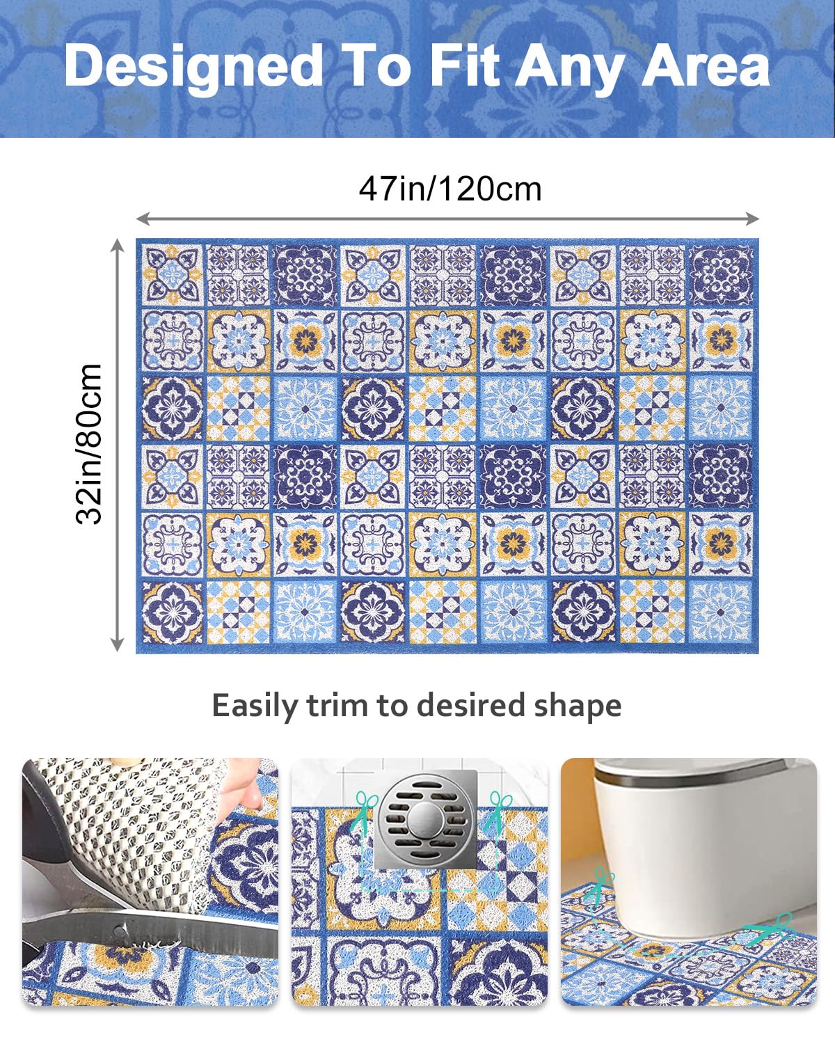 Extra Large Shower Mat Non Slip Anti Mould for Elderly: 80x120cm Quick Drain Loofah Shower Mats for Inside Shower
