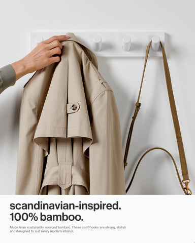 LARHN White Wall-Mounted Coat Rack - 5 Coat Hooks, 42cm