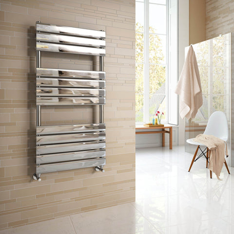 iBathUK Zerith Wall Mounted Flat Panel Heated Towel Rail, 12 Column Slim Flat Steel Hydronic Central Heating High Thermal Output Designer Bathroom