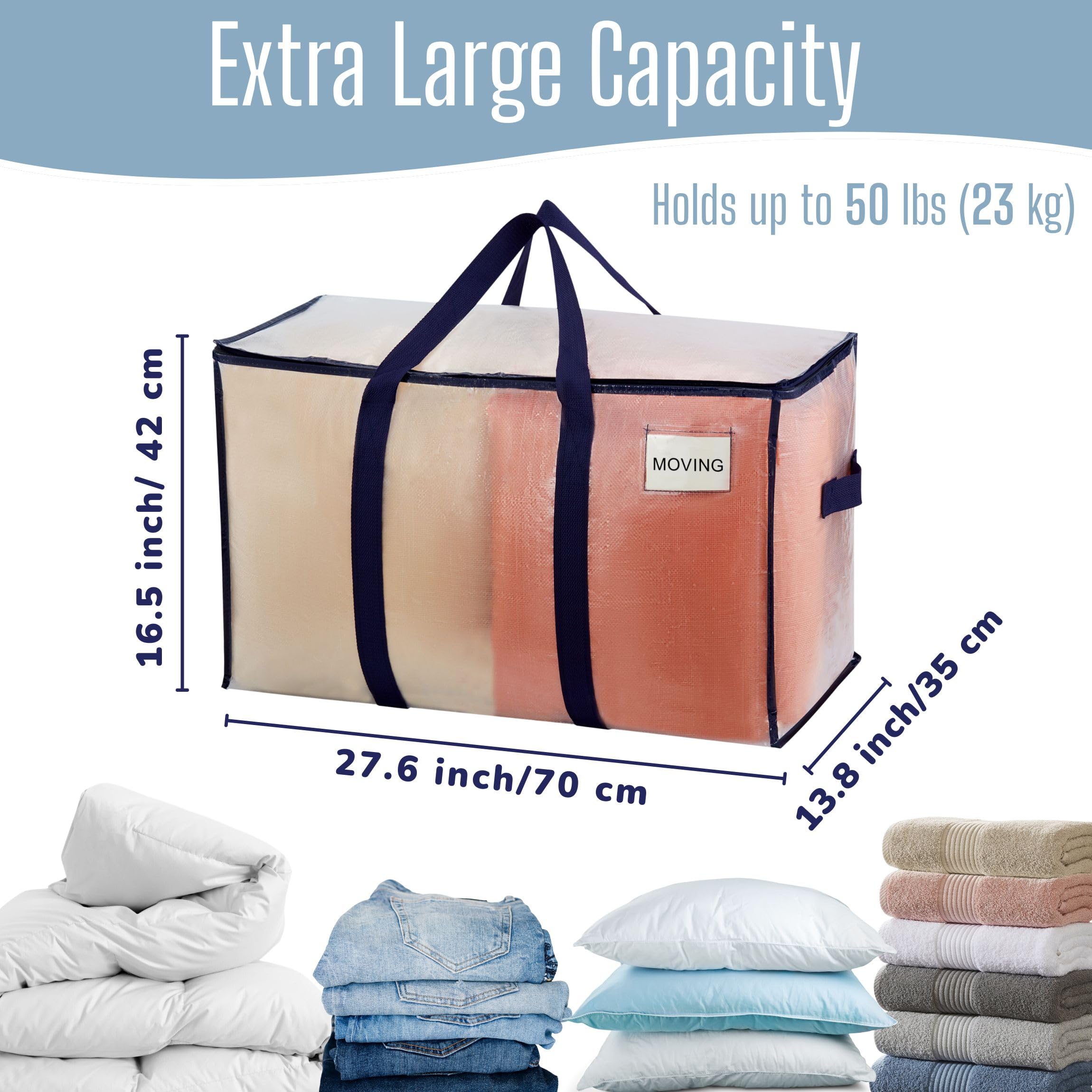 VENO 10 Pack Extra Large Moving Storage Bags with Zips, Heavy-Duty Organizer Tote, Moving Box Alternative, Packing Supply, Clothes Storage Bin