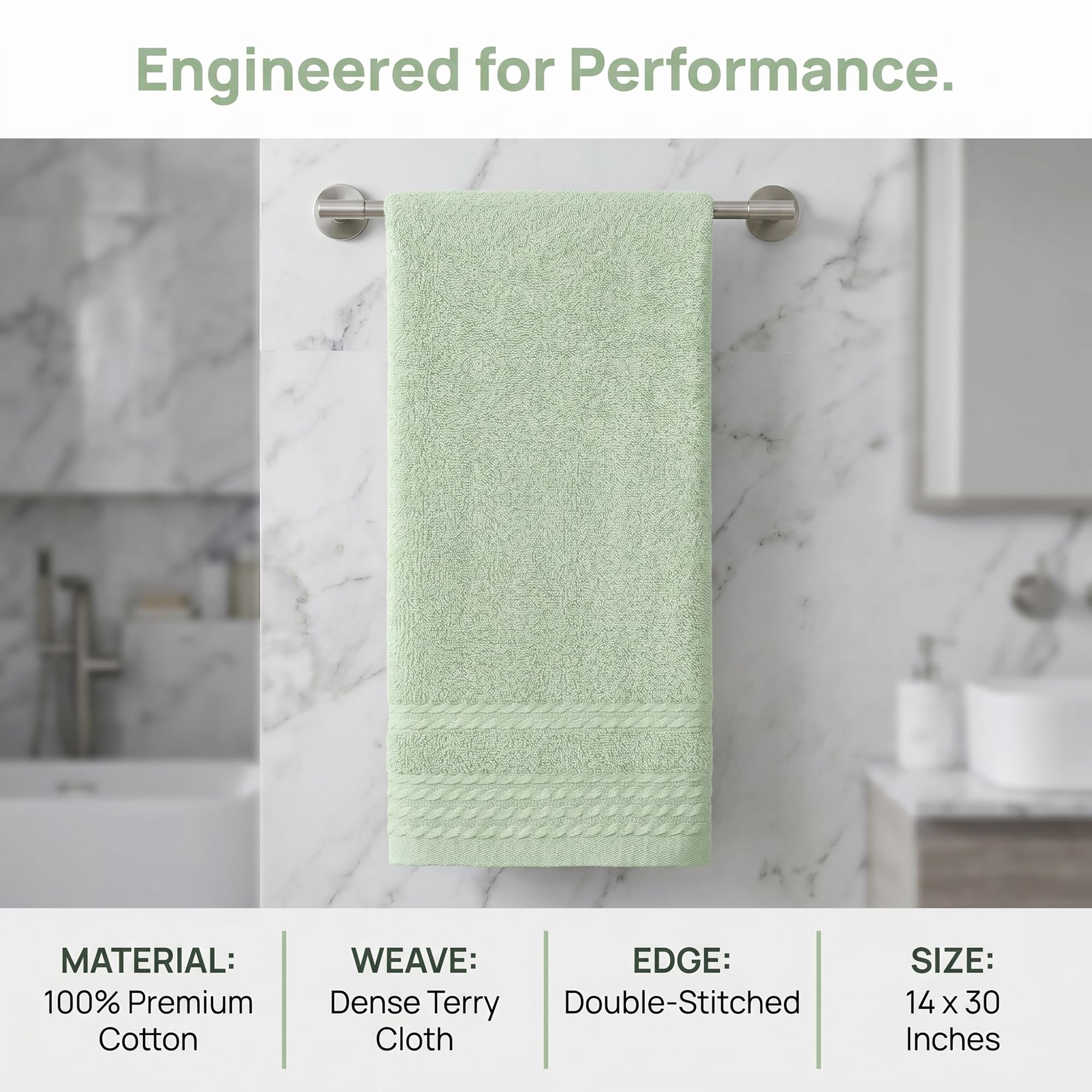 HMETOL Striped Comfort and Quick Drying Hand Towel Set (14 x 30 Inches)
