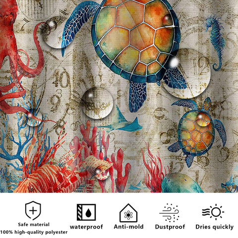 FAIRYGATE Extra Wide Shower Curtain Under the Sea Bathroom Wet Room Extra Long Tropical Underwater Fish Bath Curtains Anti Mould Proof Resistant