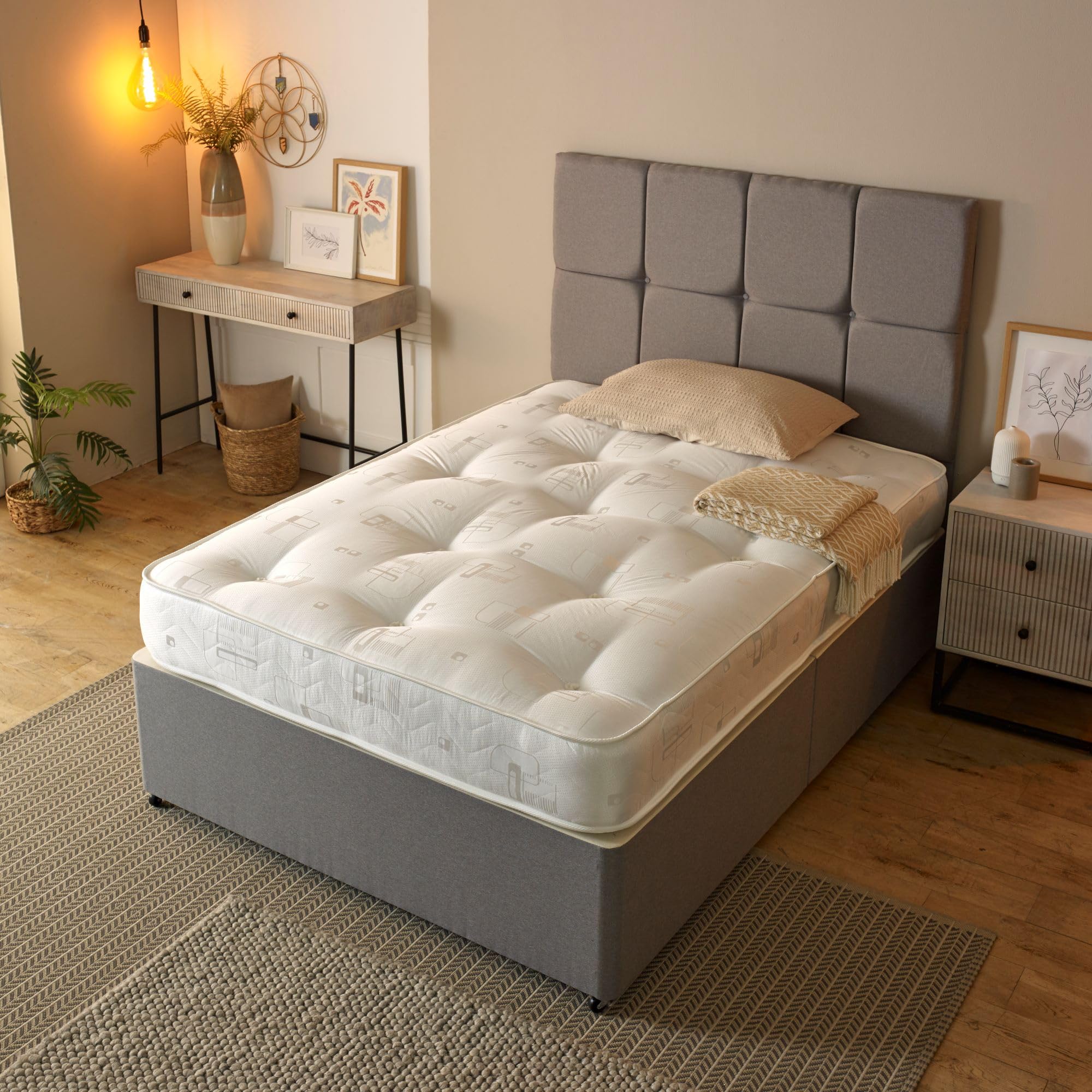 Starlight Beds Harmony Tufted Small Single Mattress. Dual Sided, Hand Tufted 8 Inch Deep Budget Sprung Small Single Mattress. Soft, White