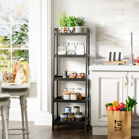 SMIBUY Bamboo Ladder Bookcase, Bathroom Storage Rack Organizer, 4 Tier and 5 Tier Freestanding Plant Display Stand Space Saver Shelves for Bedroom