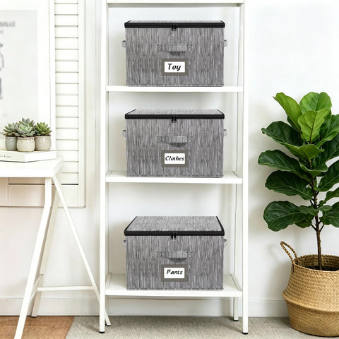 BrilliantJo Storage Boxes with Lids set of 3, Clothes Organiser with Label Holder & Double Zips 40x30x25cm Retro Striped