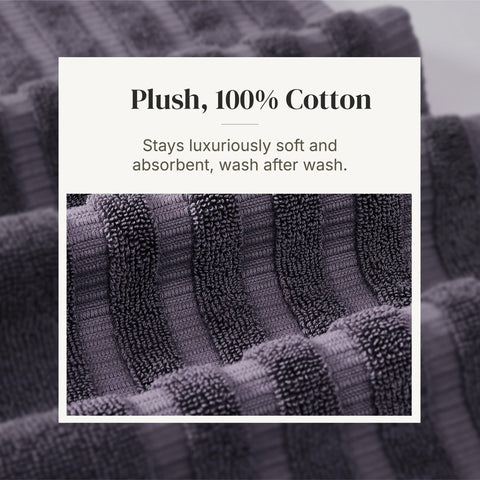 Amrapur 6 pc Yarn Dyed towel Organic Vines Grey Lavender, Cotton, Single