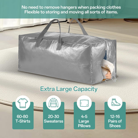 Foyer Nuage Storage Bags with Zips, Strong and Durable Big Bags with Handle and Backpack Straps for Moving House, Laundry Bags, Clothes Storage