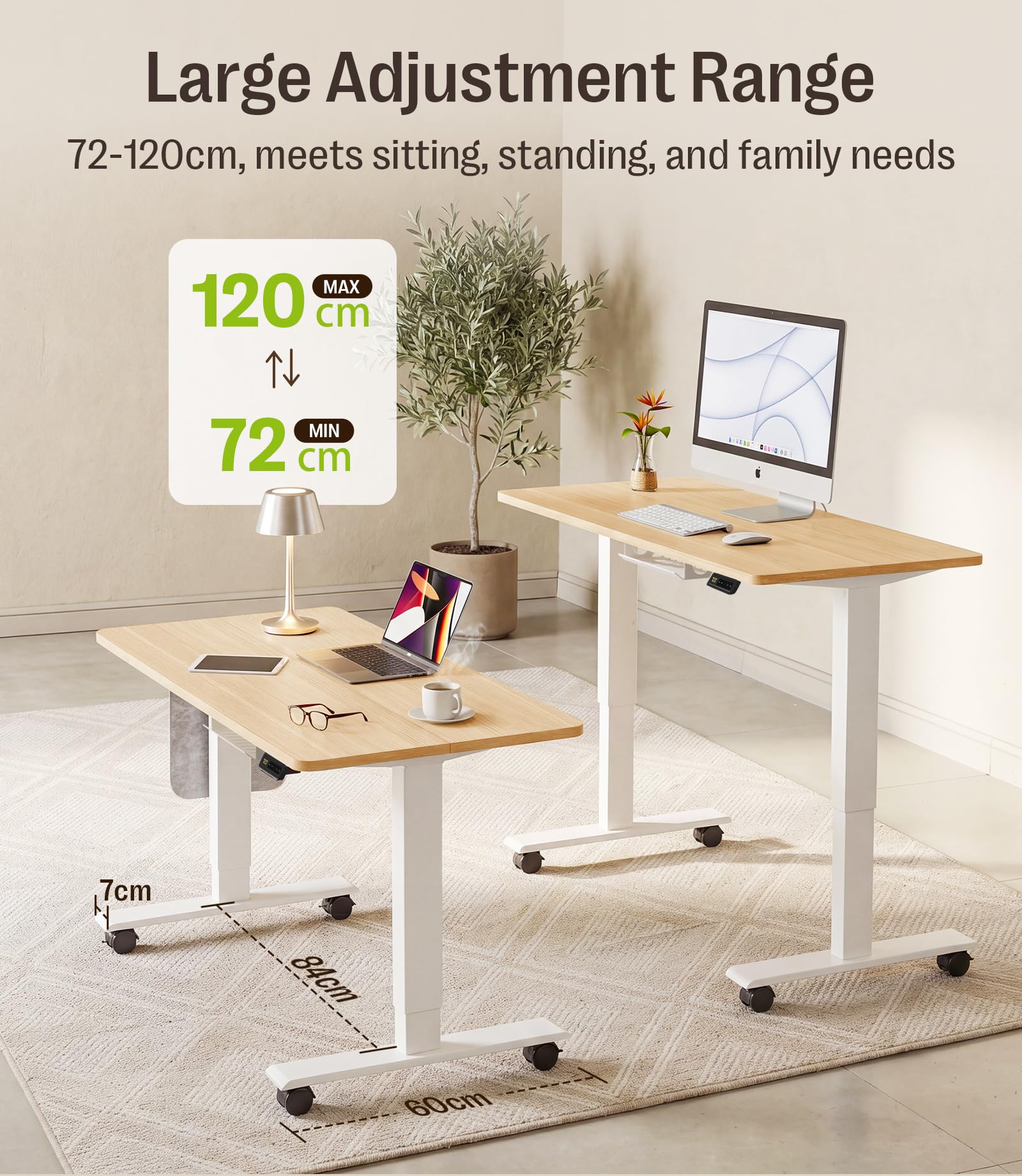 MAIDeSITe Electric Height Adjustable Standing Desk, 100x60cm Sit Stand Desk