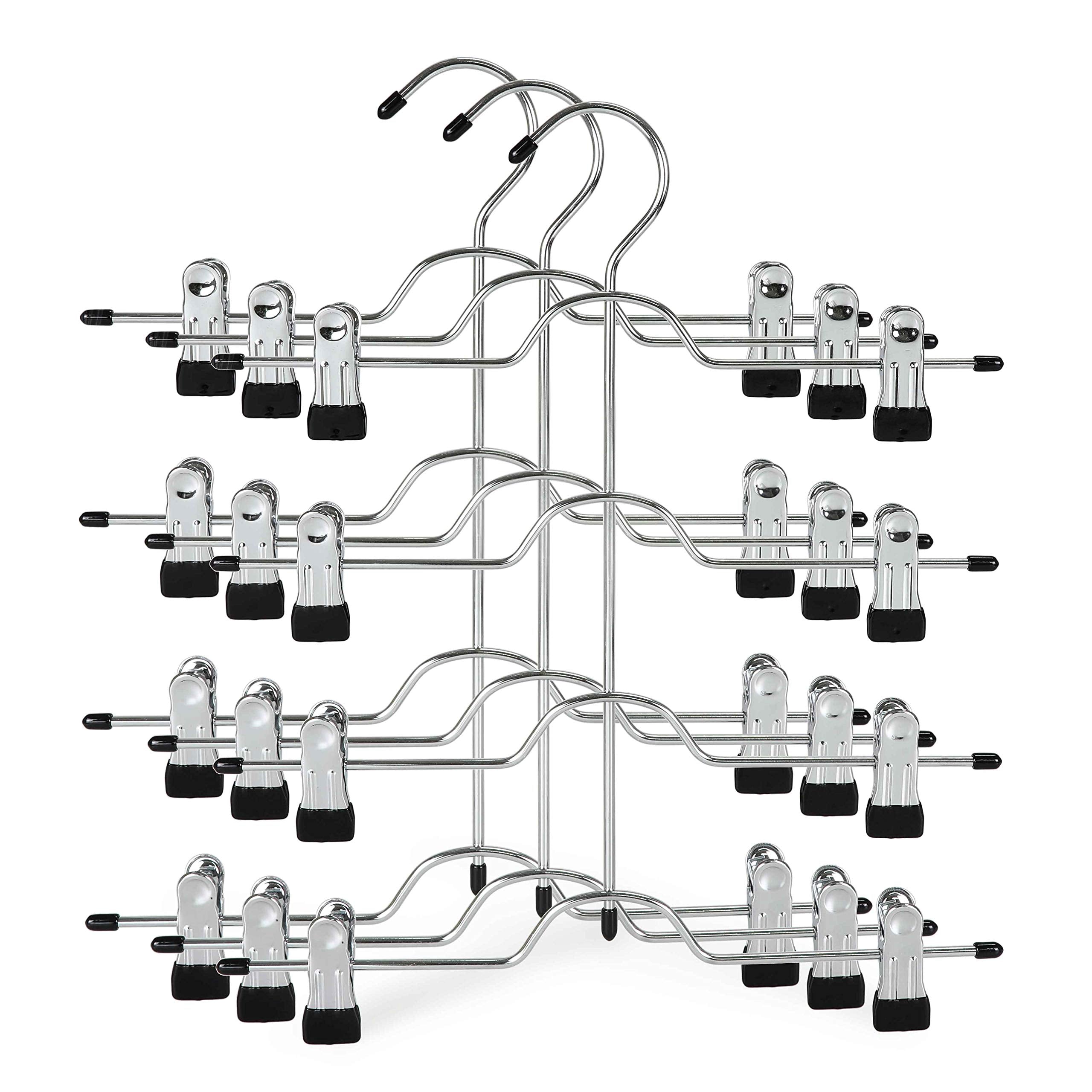TOPIA HANGER 4 Tier Metal Skirt Hangers for Women, Pants Hanger Space Saving with Adjustable Clips, Gain 70% More Space, Non Slip Grip for Slacks