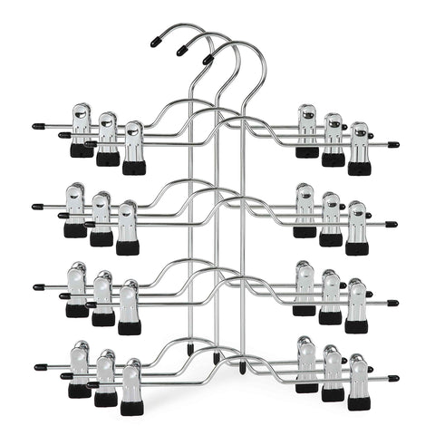 TOPIA HANGER 4 Tier Metal Skirt Hangers for Women, Pants Hanger Space Saving with Adjustable Clips, Gain 70% More Space, Non Slip Grip for Slacks