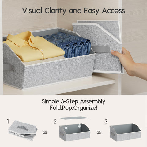 Homsorout Fabric Storage Boxes Cube - Large Wardrobe Storage Organiser with Handles, Foldable Opening Bins for Shelves, Bedroom Organising Clothes