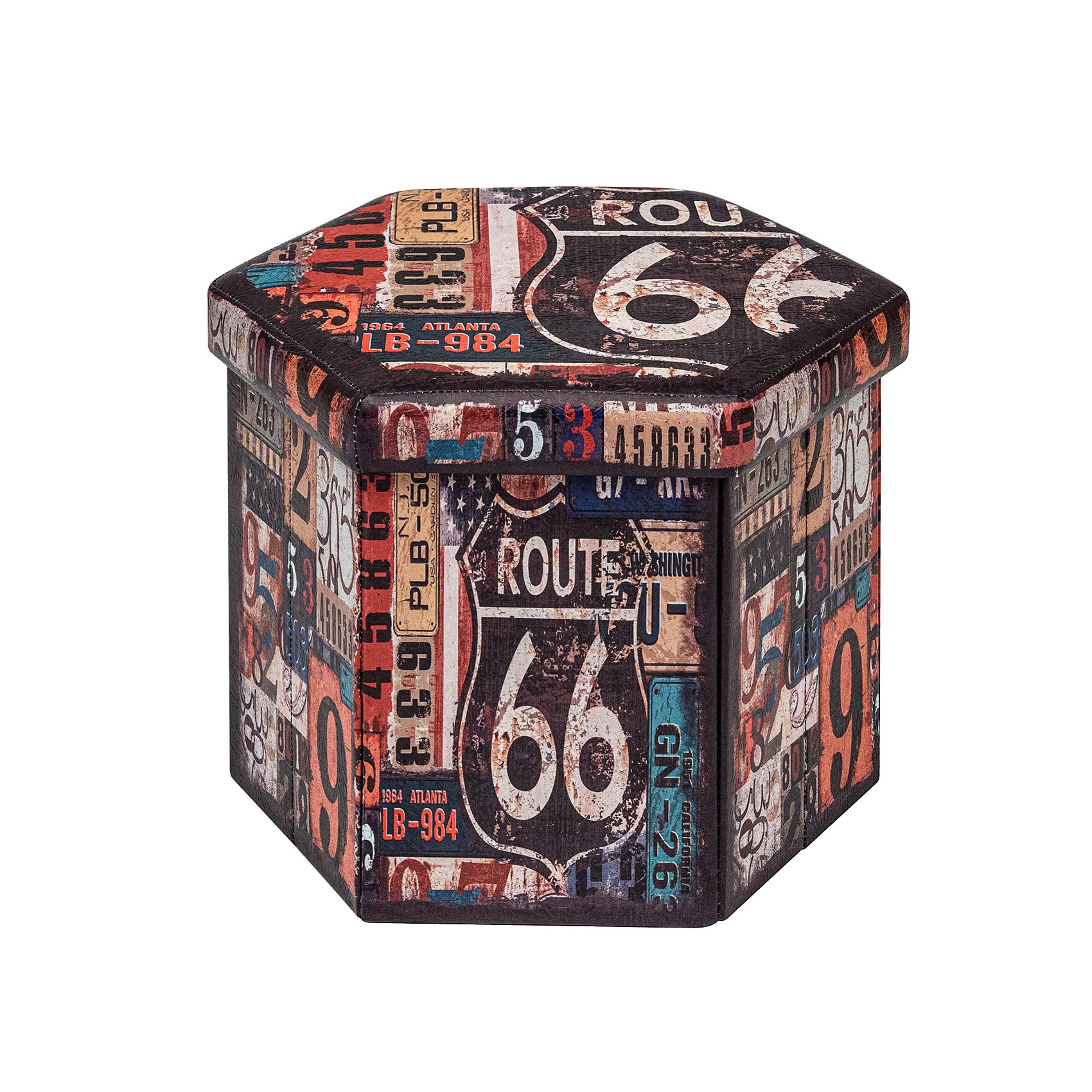 Bonlife Small Hexagon Ottoman with Lid, Folding Storage Box, 150kg Capacity