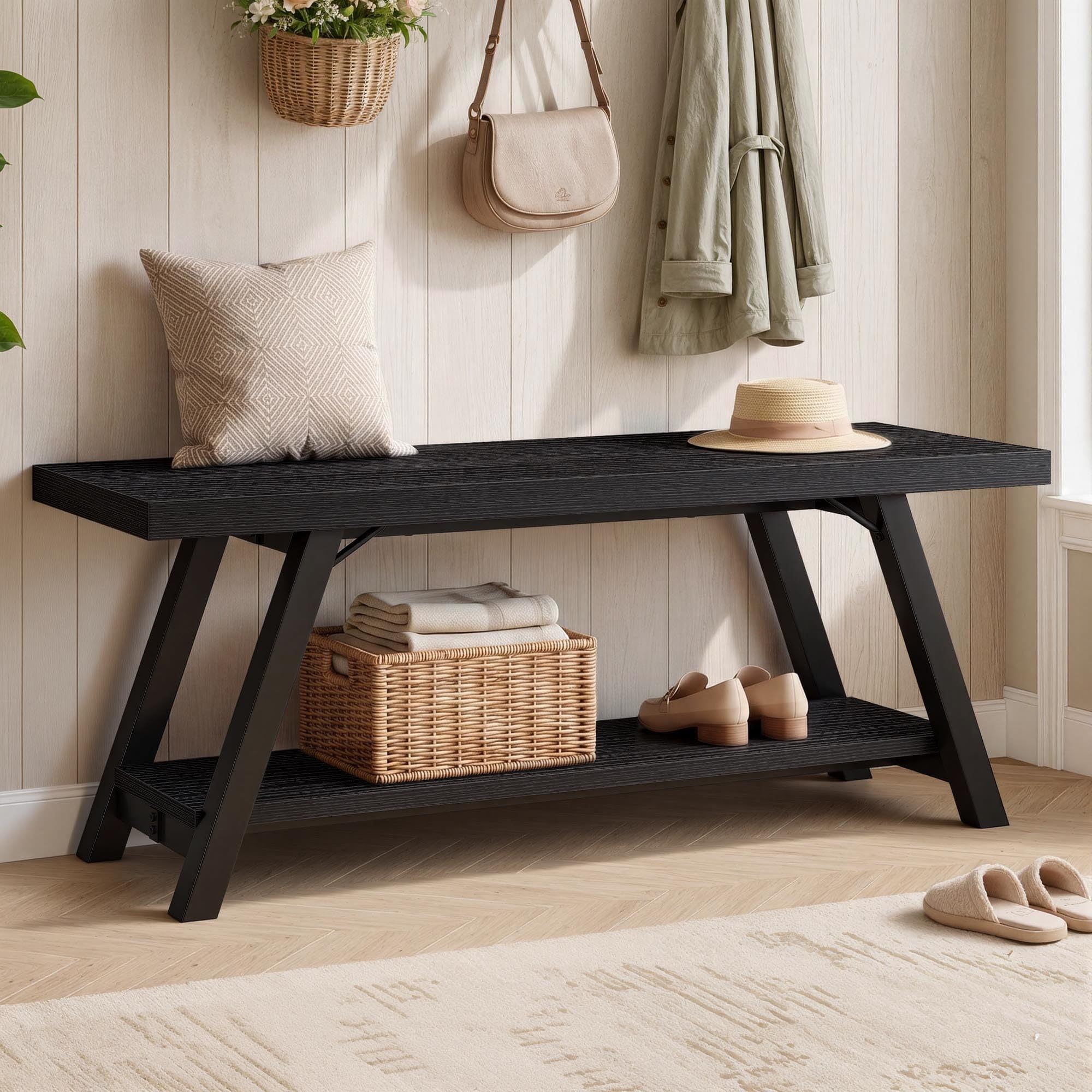 LVB Shoe Storage Bench Entryway Benches for Hallway 120cm Black Oak