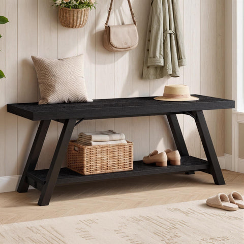LVB Shoe Storage Bench Entryway Benches for Hallway 120cm Black Oak
