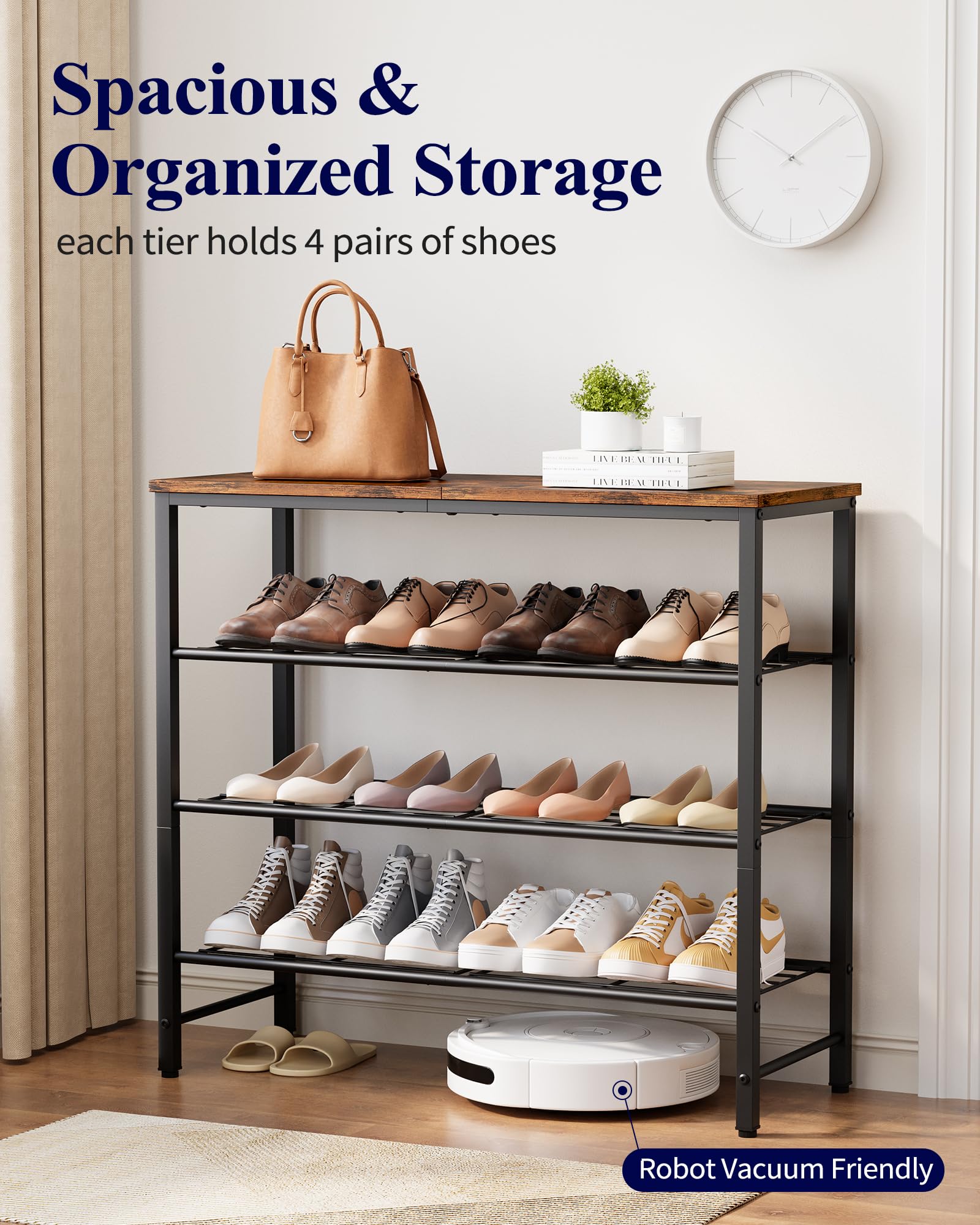 Kitsure Shoe Rack for Closet, Shoe Storage, 75.0 cm Wide - 4 Tier, Brown