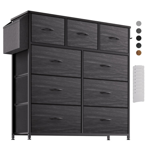 PURFINO Fabric Chest of Drawers - Canvas Storage Unit with 9 Drawers, Label Cards, Side Pocket & Hook for Living Room, Hallway, Bedroom