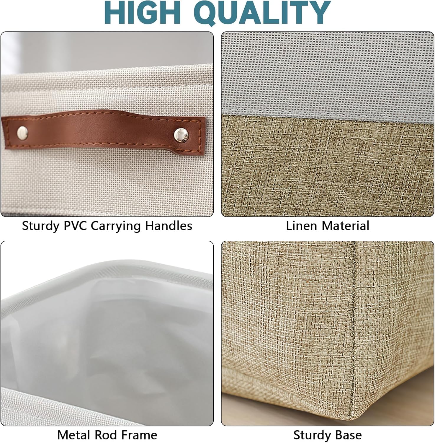 Malloom 6 Pack Fabric Cube Storage Boxes 30x30x30, Square Grey Storage Basket with Handles