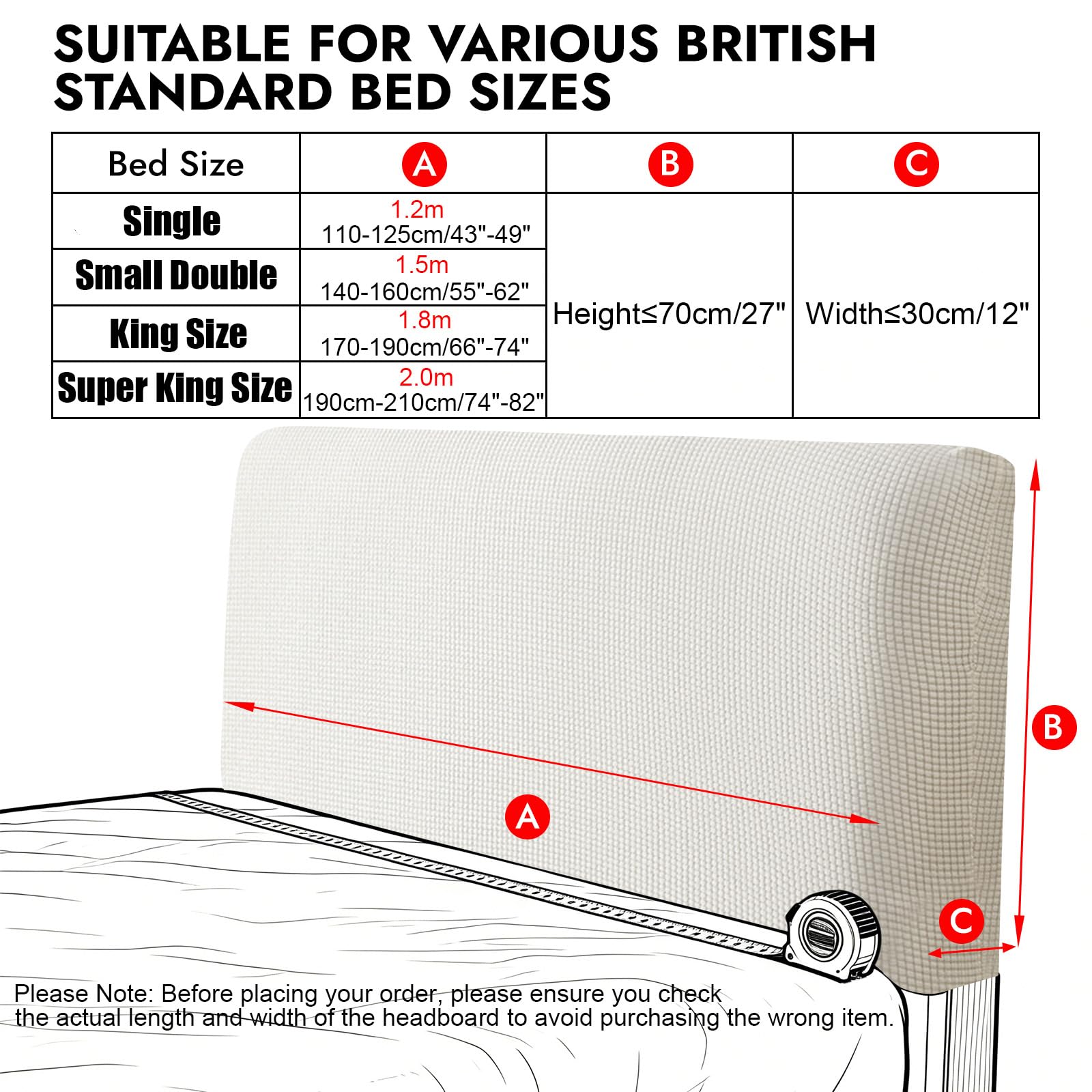 Niuoppy Bed Headboard Cover Fully Wrapped, Stretch Head Board Covers for Single Bed, Beds Headboard Protector Dustproof and Cat Scratch-proof