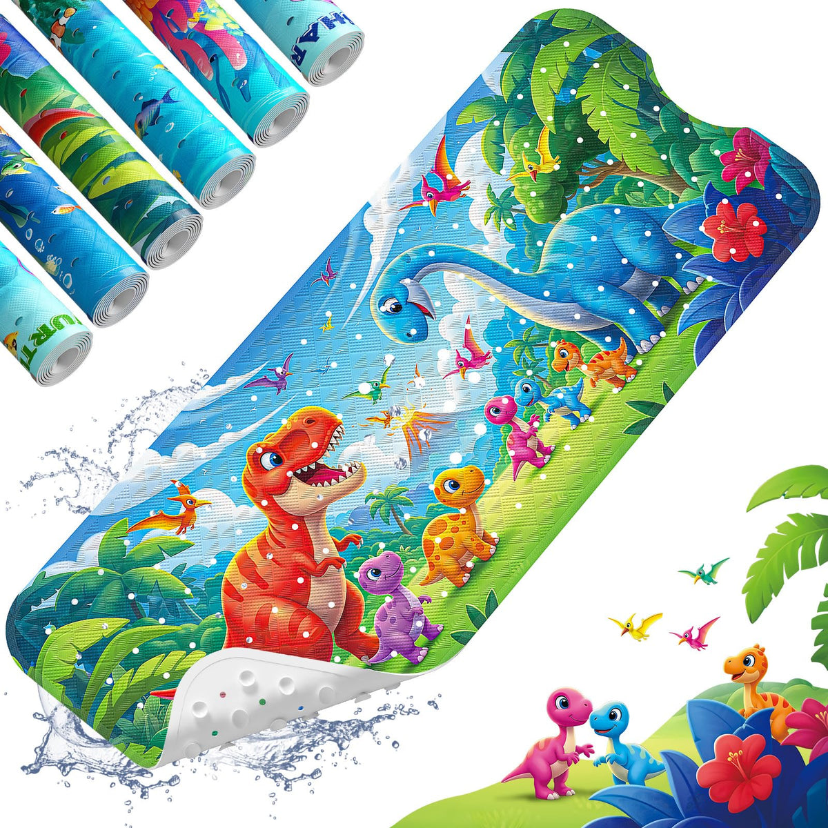 XIYUNTE Baby Bath Mats Non Slip Anti Mould, Cartoon Kids Bath Mat Non Slip, 100x40cm Extra Large Baby Shower Mat Bath Mat with Suction Cups & Drain