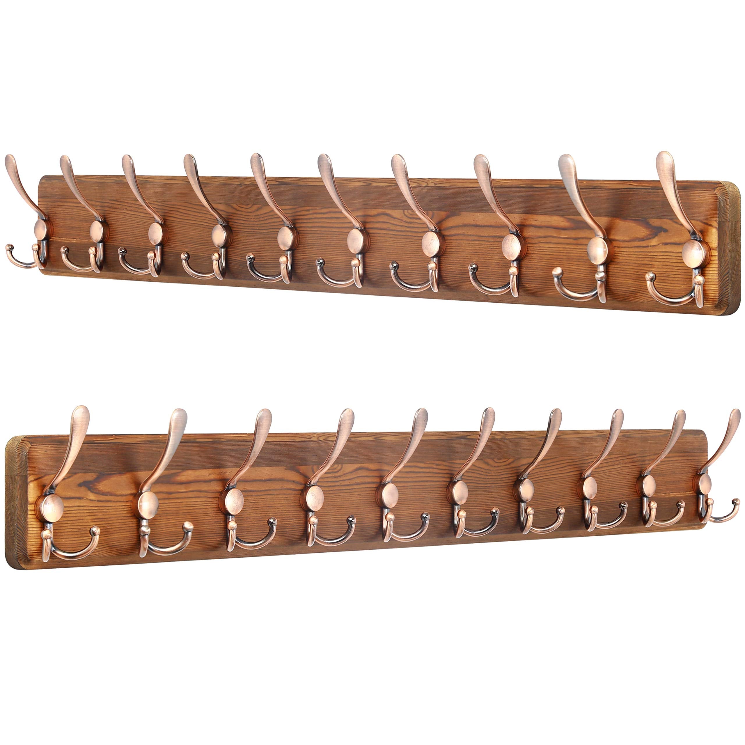 SKOLOO Coat Rack Wall Mounted - 38.3'' Long, Pack of 2, Wooden, Heavy Duty, Rustic Coat Hooks for Wall