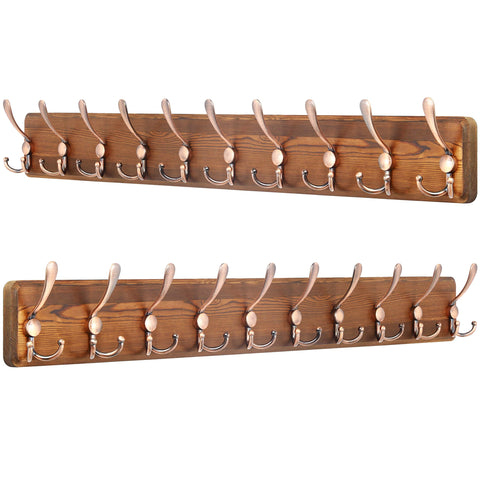 SKOLOO Coat Rack Wall Mounted - 38.3'' Long, Pack of 2, Wooden, Heavy Duty, Rustic Coat Hooks for Wall