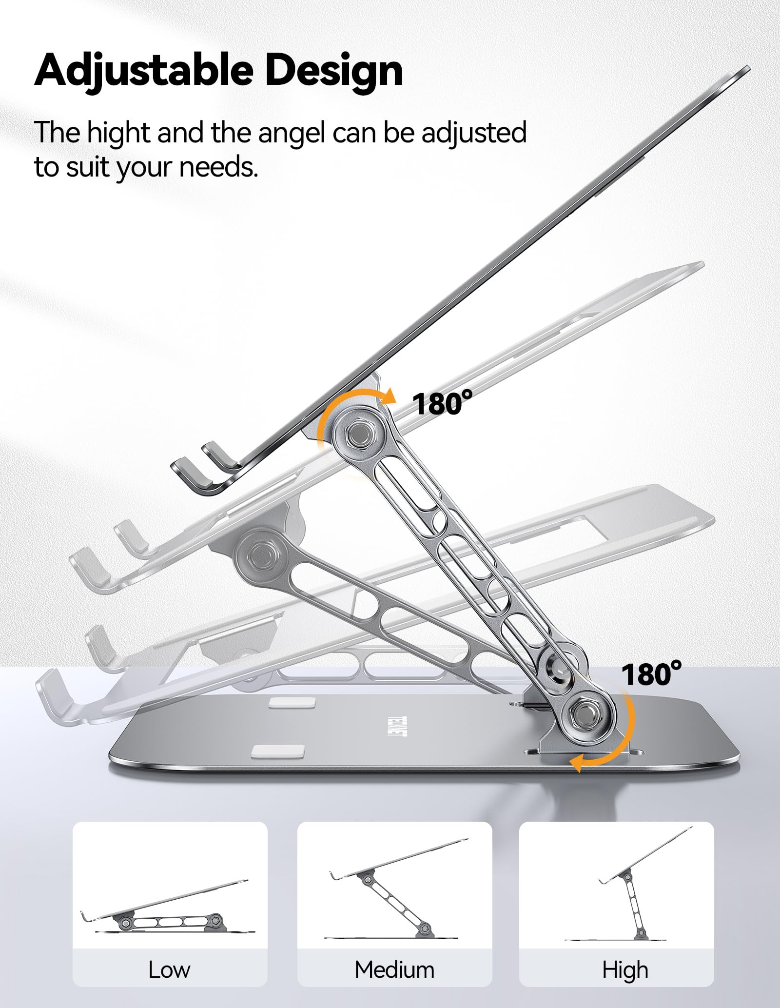 TECKNET Laptop Stand for Desk, Adjustable Laptop Holder, Silver