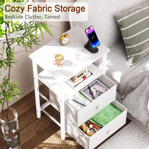 LOAKEKEL Bedside Table, Side Tables Set of 2 with 2 Fabric Drawers