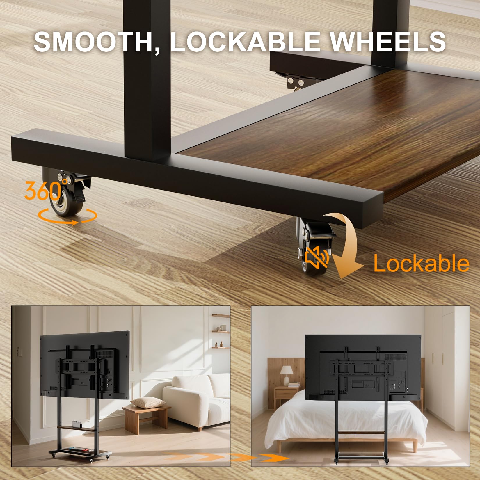 unho Mobile TV Stand Rolling Trolley with Wheels for 40-86 Inch TVs