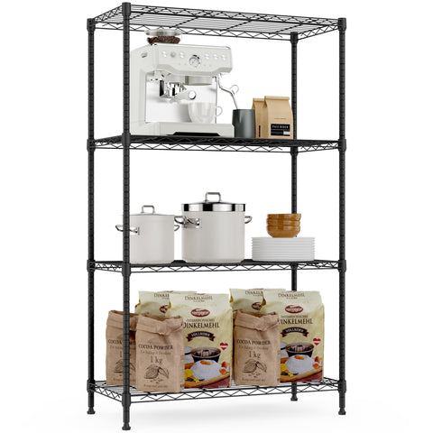 M MZG Height Adjustable Shelves,Heavy Duty Wire Pantry Shelving for Tool Sheds, Garage, and Storehouse,Metal,Black,4 tier 35 x 75 x 120.7 cm