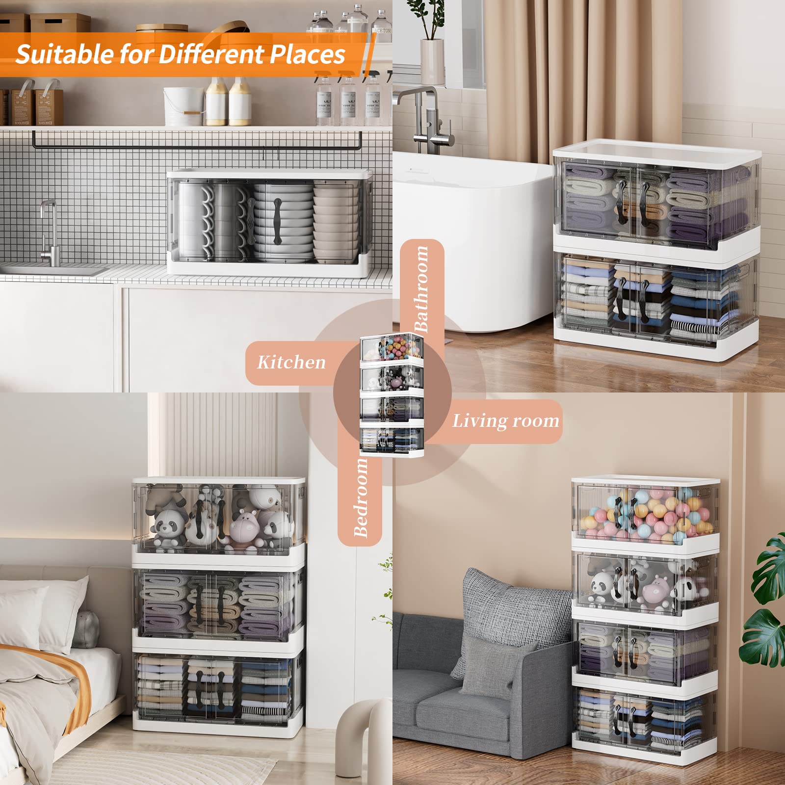 Kiseely Storage Box with Lids, 172L Collapsible Large Storage Bins, Plastic Foldable Storage Box with Wheels