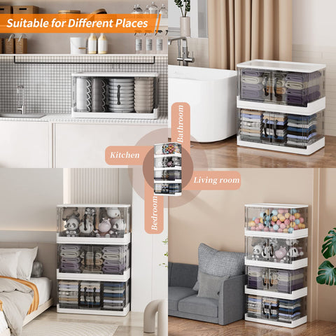 Kiseely Storage Box with Lids, 172L Collapsible Large Storage Bins, Plastic Foldable Storage Box with Wheels
