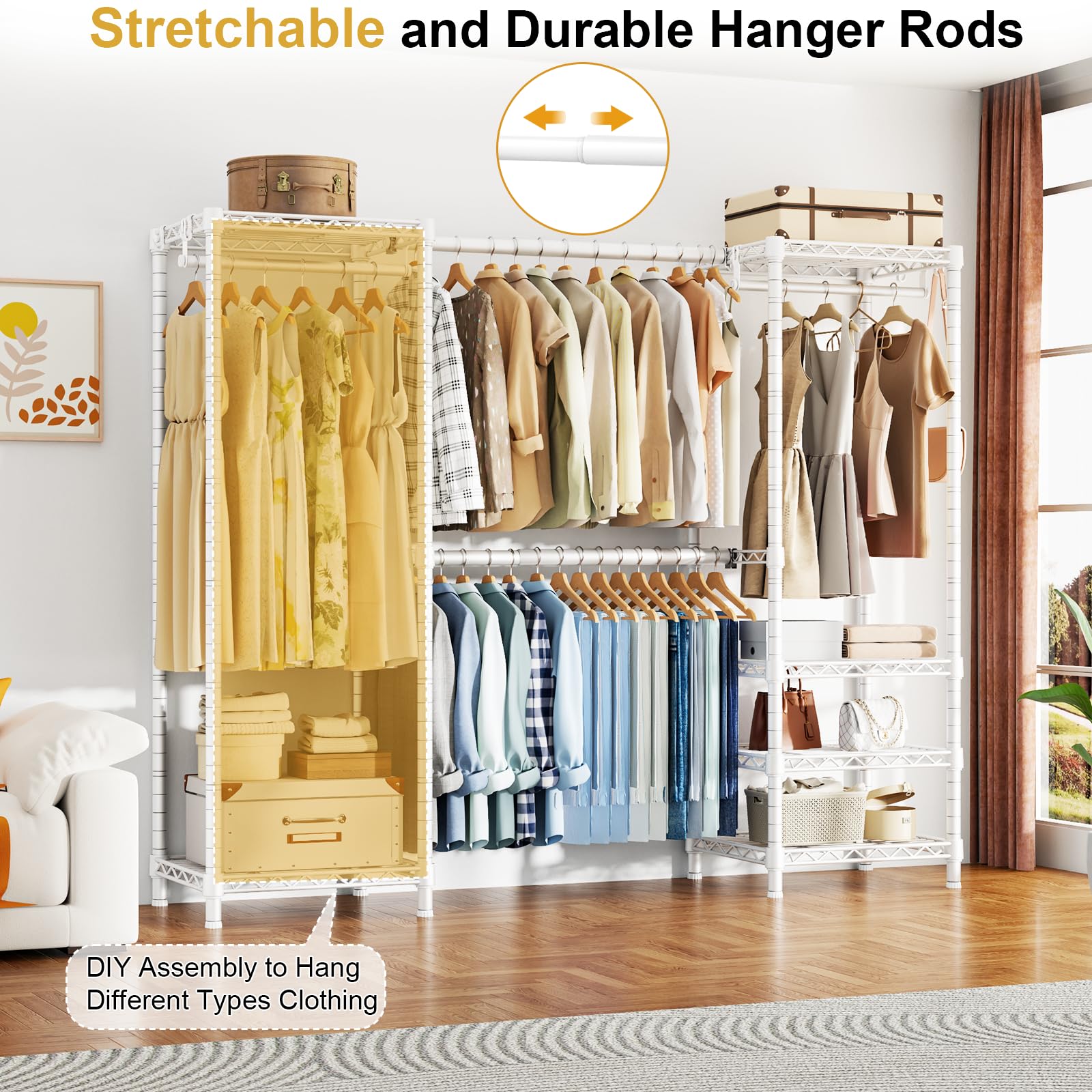 Ulif E7 Heavy Duty Clothing Rail, Clothes Rail with Extendable Rods