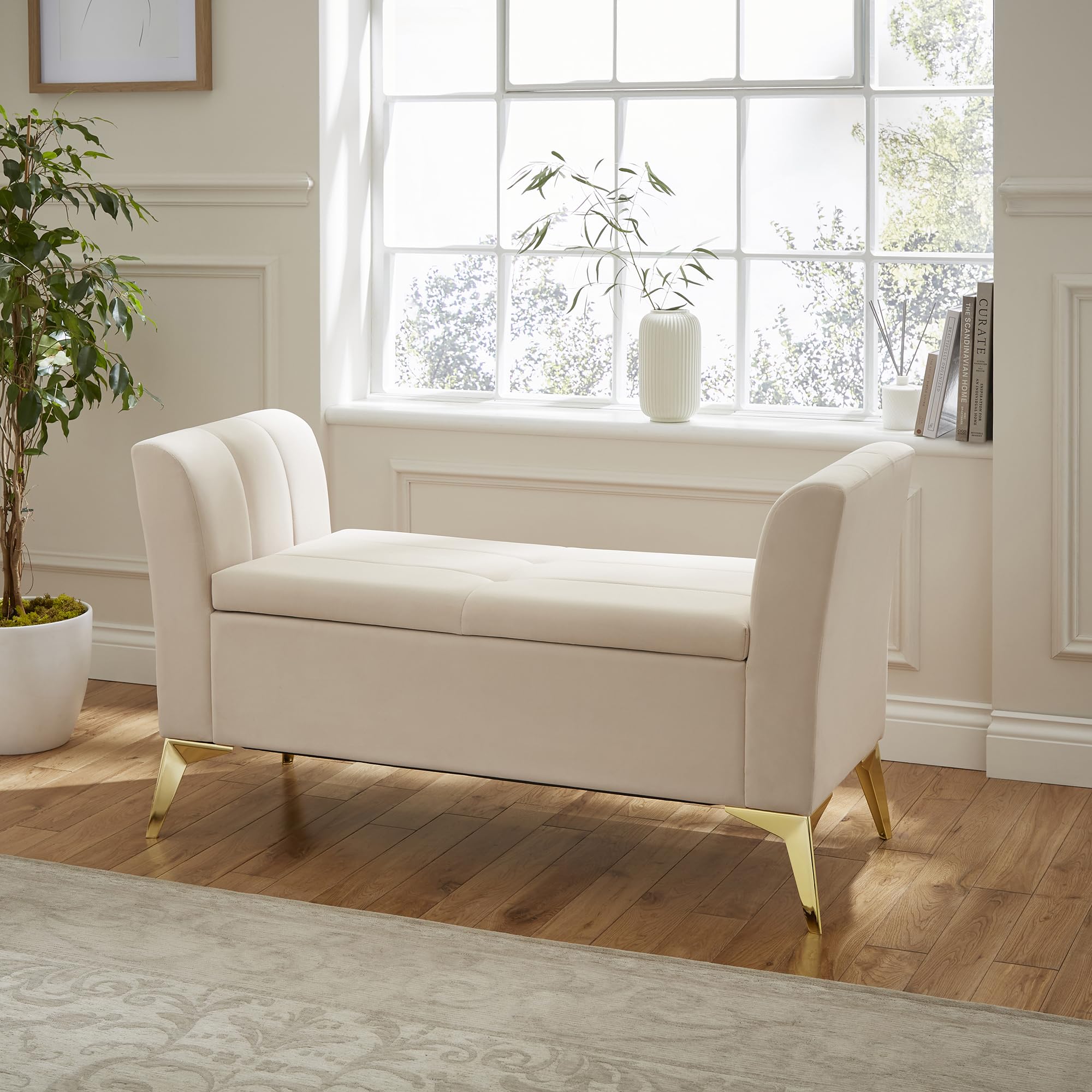 GFW Pettine Ottoman Storage Bench, Natural, H-67cm x W-121cm x D-45.5cm