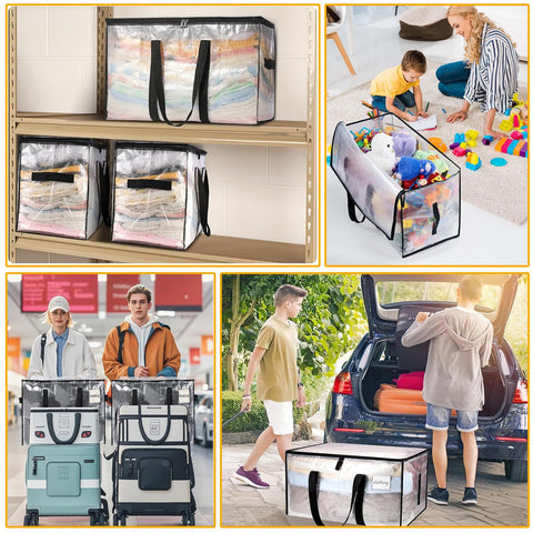 Clothes Storage Bags with Lids, 6 Pack Heavy-Duty Moving Bags for Moving, Clothes Storage, Laundry Bag, Packing, House Solutions（Transparent ）