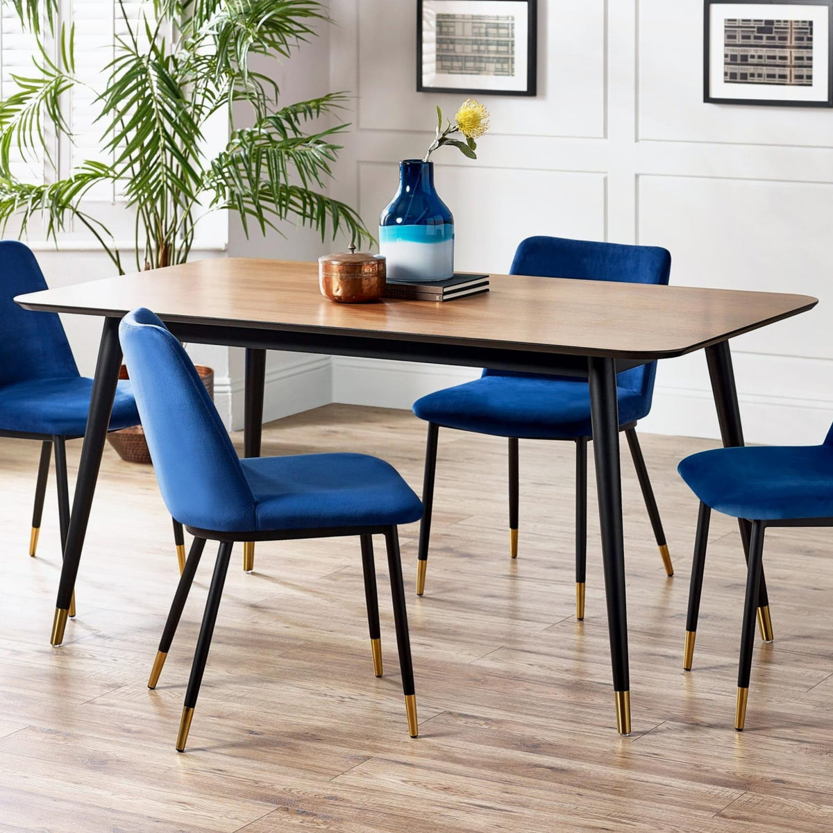 Julian Bowen Findlay Dining Table, Walnut Effect & Black - H75xW160xD90cm
