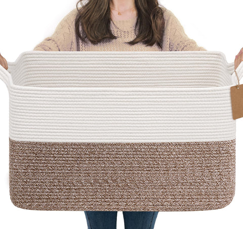 TIMEYARD 75L Large Woven Storage Basket Cotton Rope Blanket Laundry Basket
