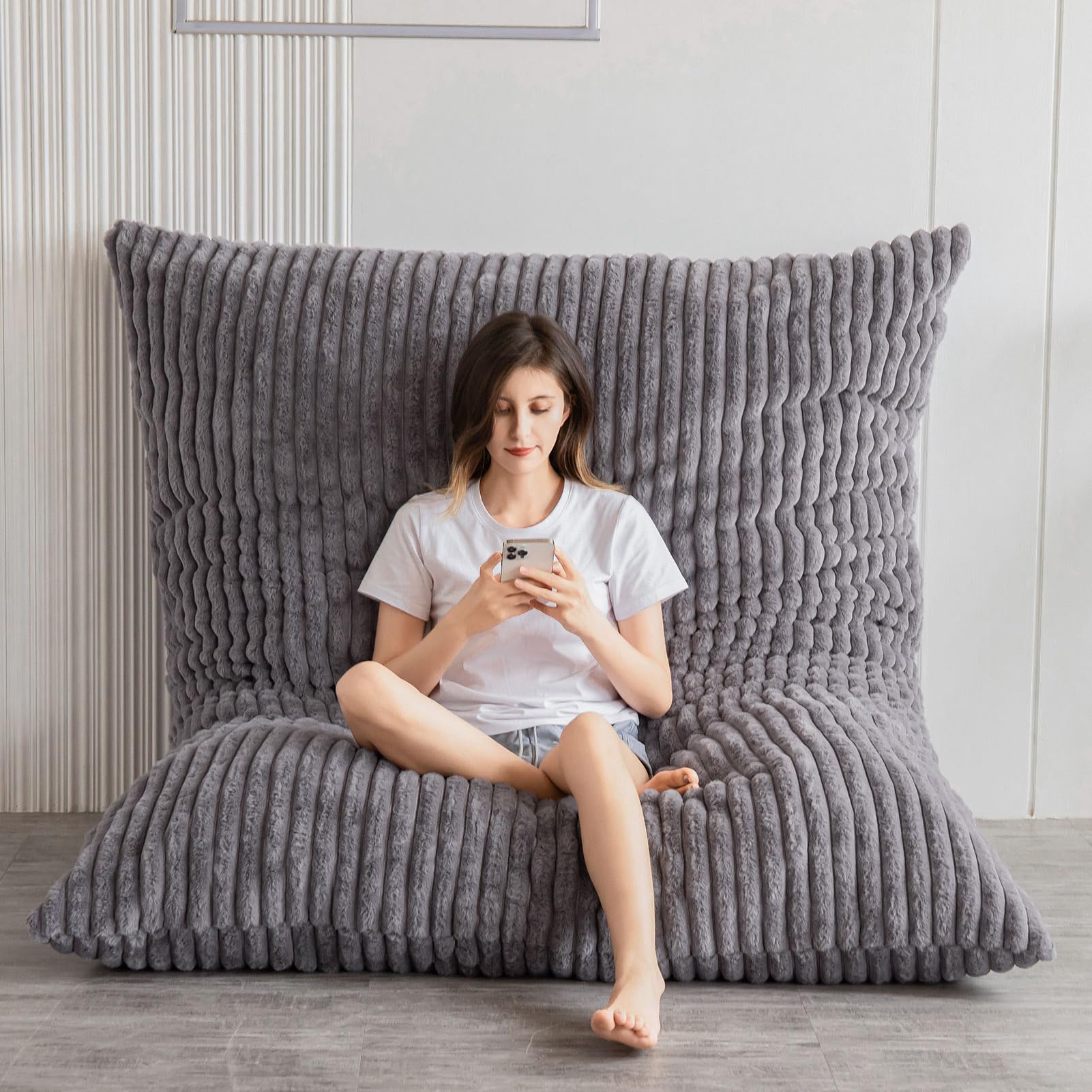 MAXYOYO Bean Bag Chairs, Bean Bag Bed for Adults High-Density Foam Filling, Convertible Sofa Bed Faux Fur, Giant Bean Bag Chairs for Adults
