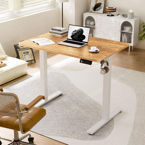ERGOMAKER Electric Standing Desk 90x60cm, 2 Memory Heights, Light Brown