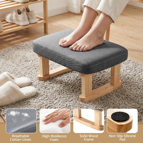 Seivunol Small Footstool, Lightweight Pouffe Footstool with Stable Wooden Legs and Removable Soft Cushion Cover