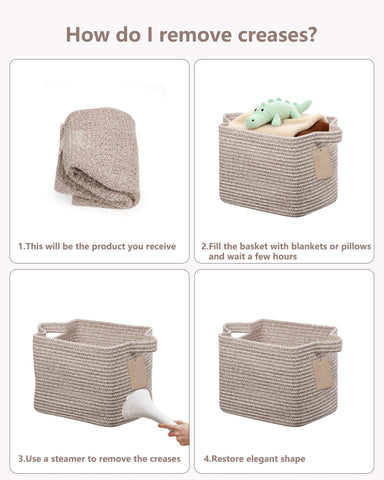 JOJOSEE Small Cotton Woven Storage Basket for Shelves, Brown,3PCS