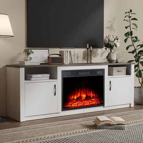 M.C.Haus 157cmW TV Stand 23" Electric Fireplace Modern Entertainment Centre with Realistic 3D Flame Effect, Overheat Protection & Remote Control