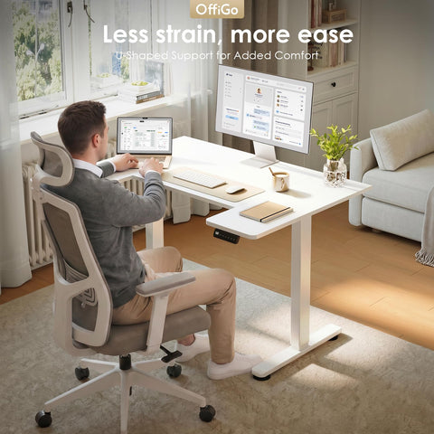 OffiGo Height Adjustable Desk, U Shaped Standing Desk with 3 Memory Presets