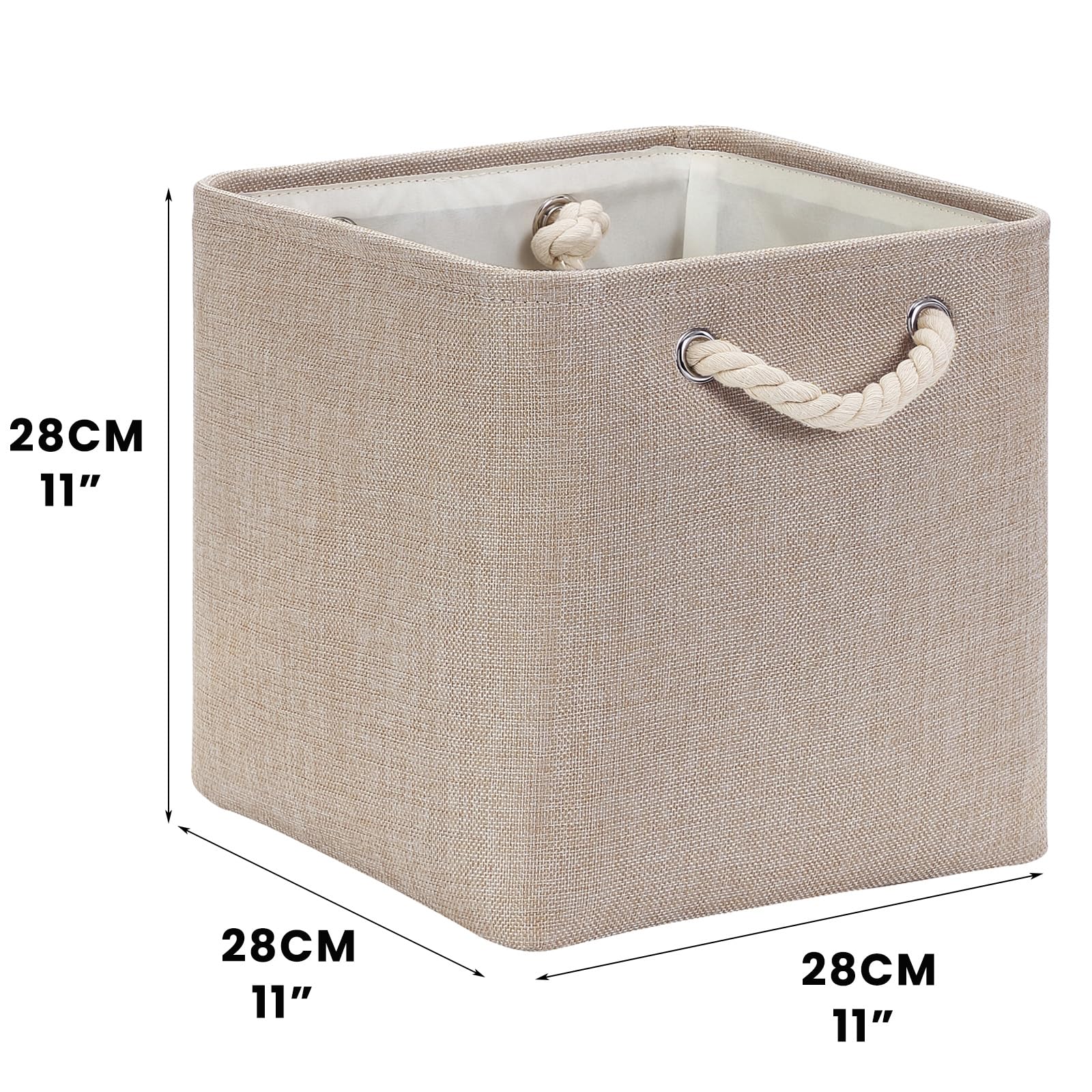 Mangata 28x28x28cm Cube Storage Boxes 3Pcs Light Khaki Foldable Baskets