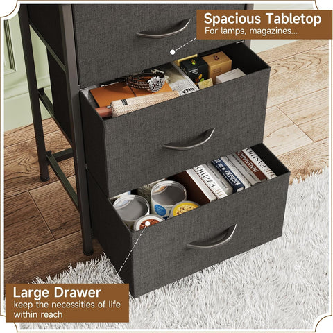 VERMESS Bedroom Chest of Drawers, 3 Fabric Drawer Dresser, Bedside Table, Small End Table for Living Room, Wooden Cabinet Bedside