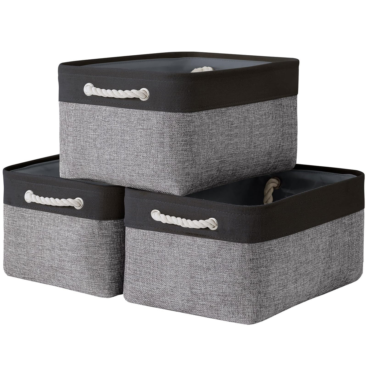 TheWarmHome Collapsible Storage Bin for Shelves - 16x12x8 inch Large 3 Pack Storage Basket for Organizing with Rope