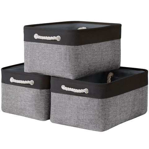 TheWarmHome Collapsible Storage Bin for Shelves - 16x12x8 inch Large 3 Pack Storage Basket for Organizing with Rope