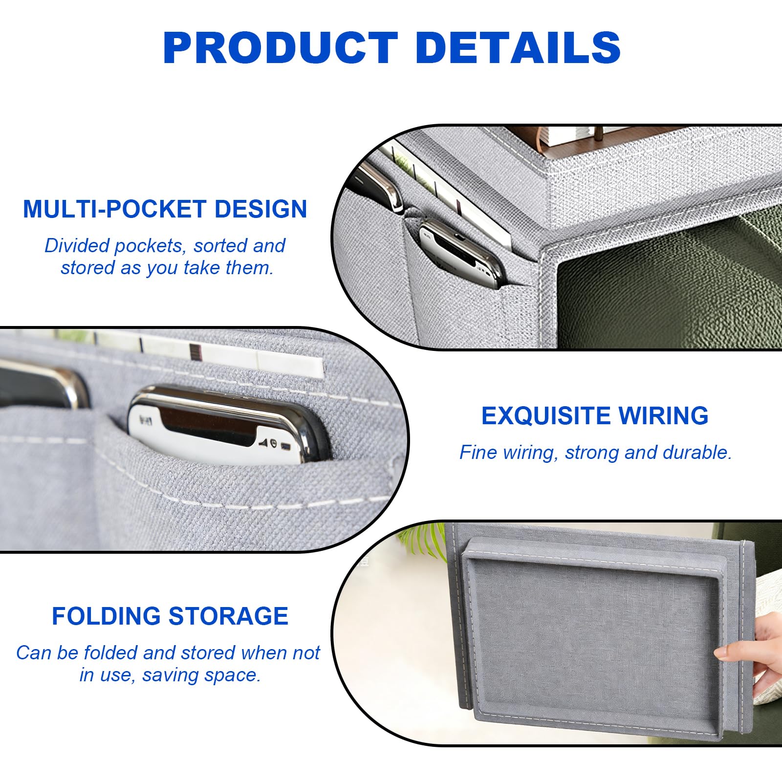 Lirynox Sofa Arm Tray Armchair Tray Organiser, Waterproof Non-Slip Sofa Armrest Organizer with 4 Bags